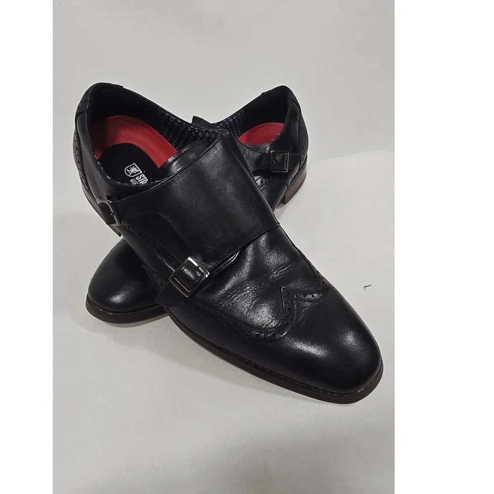 Stacy Adams men‎ 11.5 Karson black leather wingtip double monk strap dress shoes